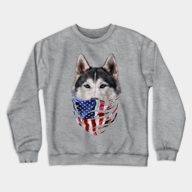 Patriot Siberian Husky In Usa America Bandana Dog Crewneck Sweatshirt by Macy XenomorphQueen